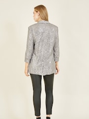 Yumi Silver Sequin Blazer With Pockets - Image 2 of 4