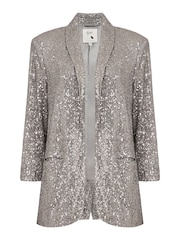 Yumi Silver Sequin Blazer With Pockets - Image 4 of 4