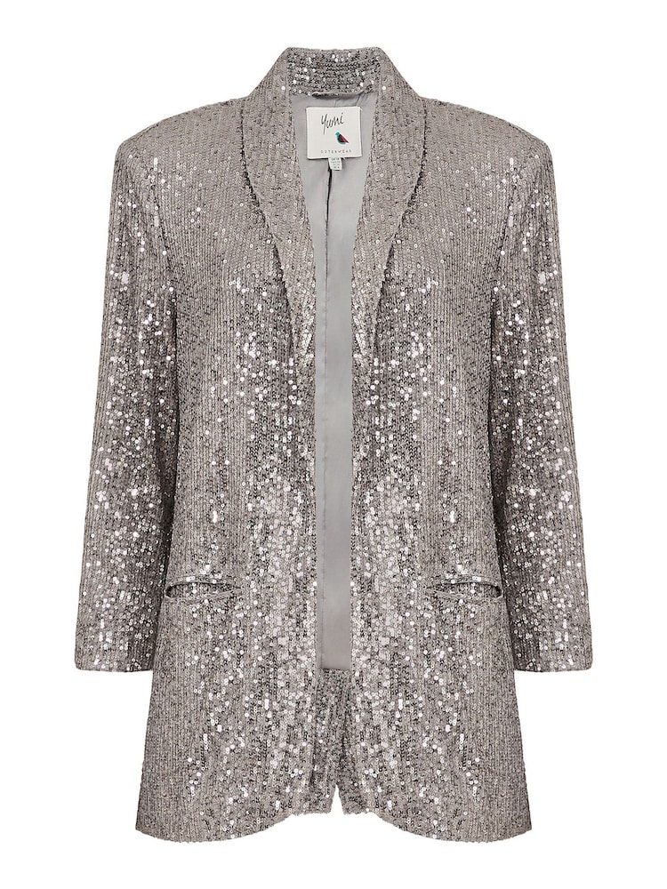 Yumi Silver Sequin Blazer With Pockets - Image 4 of 4