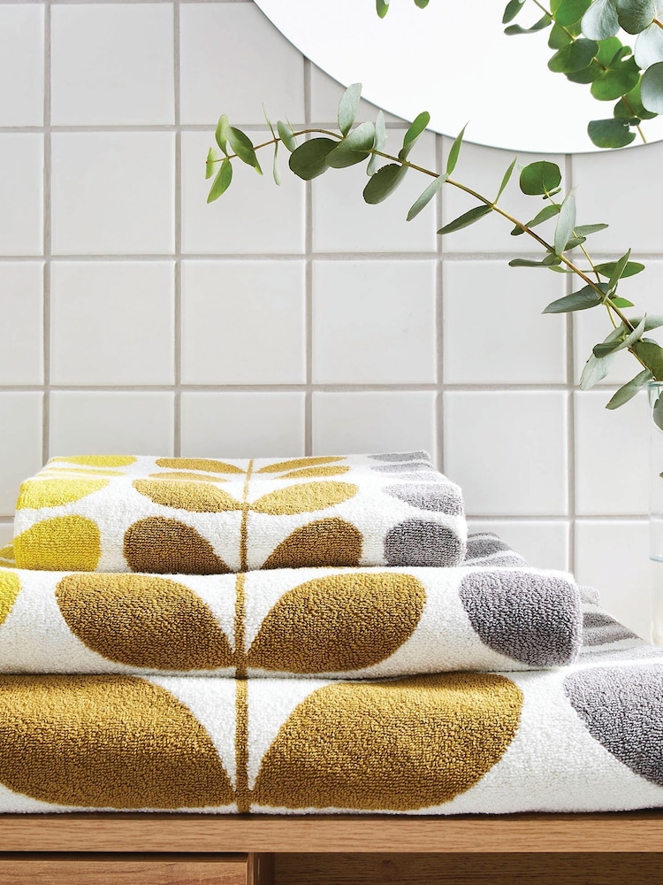 Orla Kiely Yellow Trio Stem 100% Cotton Towel - Image 1 of 6