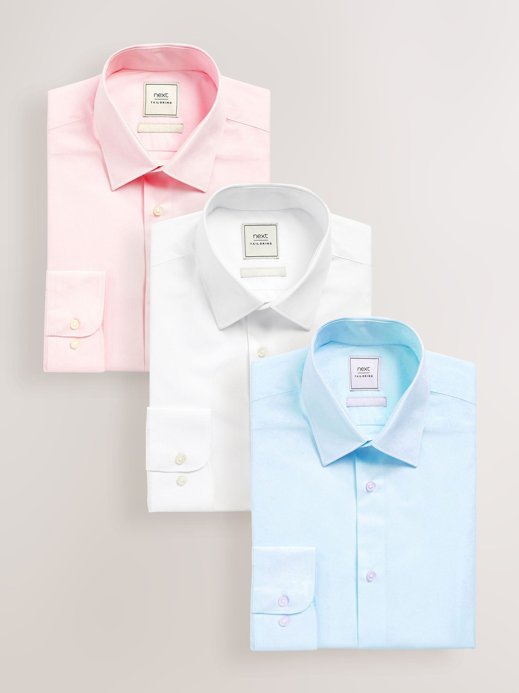 Buy White/Light Blue/Light Pink Slim Fit Easy Care Single Cuff Oxford ...