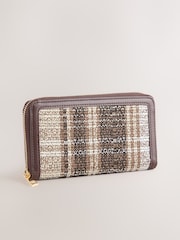 Chocolate Brown Check Large Zip Purse - Image 1 of 5