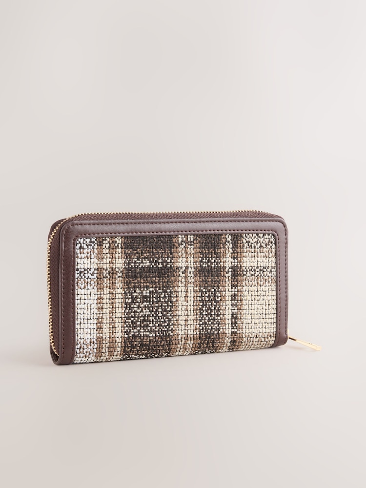 Chocolate Brown Check Large Zip Purse - Image 2 of 5 Chocolate Brown Check Large Zip Purse - Image 2 of 5