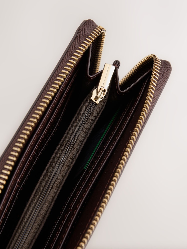 Chocolate Brown Check Large Zip Purse - Image 5 of 5 Chocolate Brown Check Large Zip Purse - Image 5 of 5