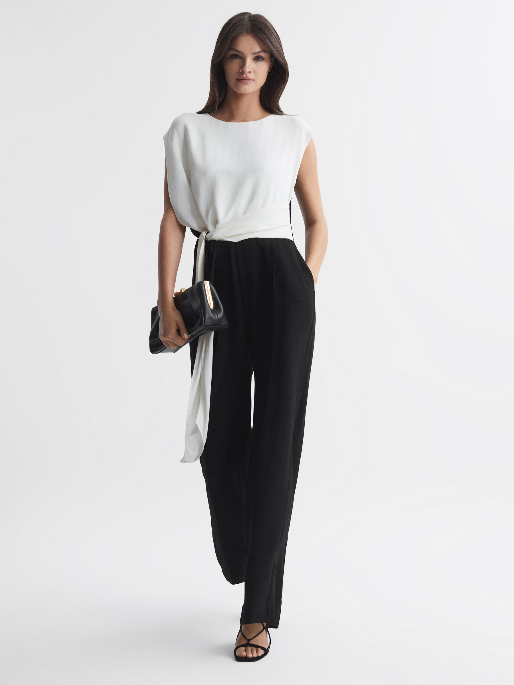 Reiss black and white jumpsuit deals