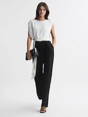 Reiss Black/Cream Alba Fitted Colourblock Wide Leg Jumpsuit - Image 1 of 5