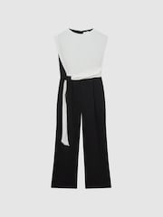 Reiss Black/Cream Alba Fitted Colourblock Wide Leg Jumpsuit - Image 2 of 5