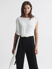 Reiss Black/Cream Alba Fitted Colourblock Wide Leg Jumpsuit - Image 4 of 5