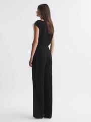 Reiss Black/Cream Alba Fitted Colourblock Wide Leg Jumpsuit - Image 5 of 5