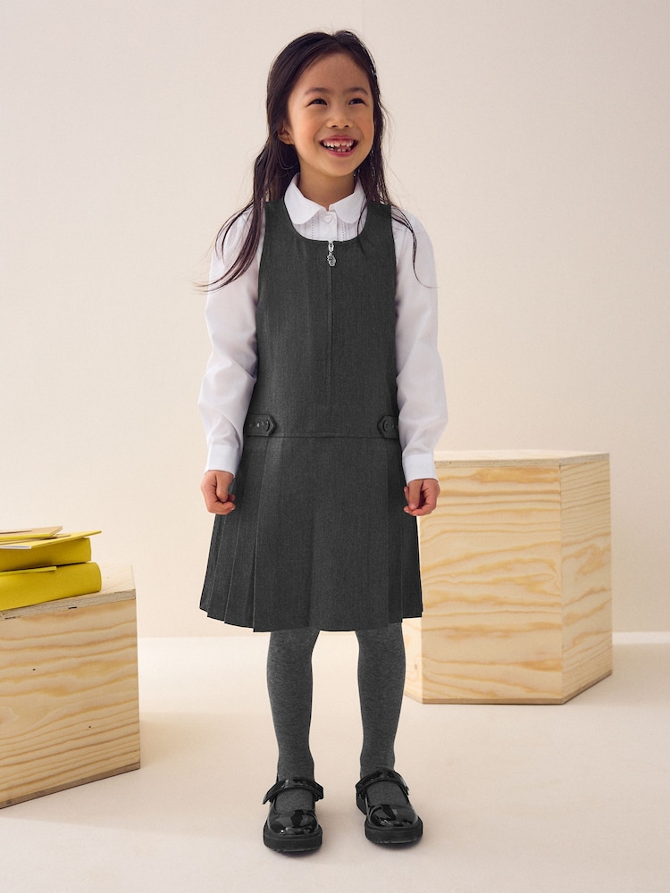 Gris - Vestido pichi escolar bordado con cremallera delantera (3-14 años) - Imagen 1 de 9 Gris - Vestido pichi escolar bordado con cremallera delantera (3-14 años) - Imagen 1 de 9