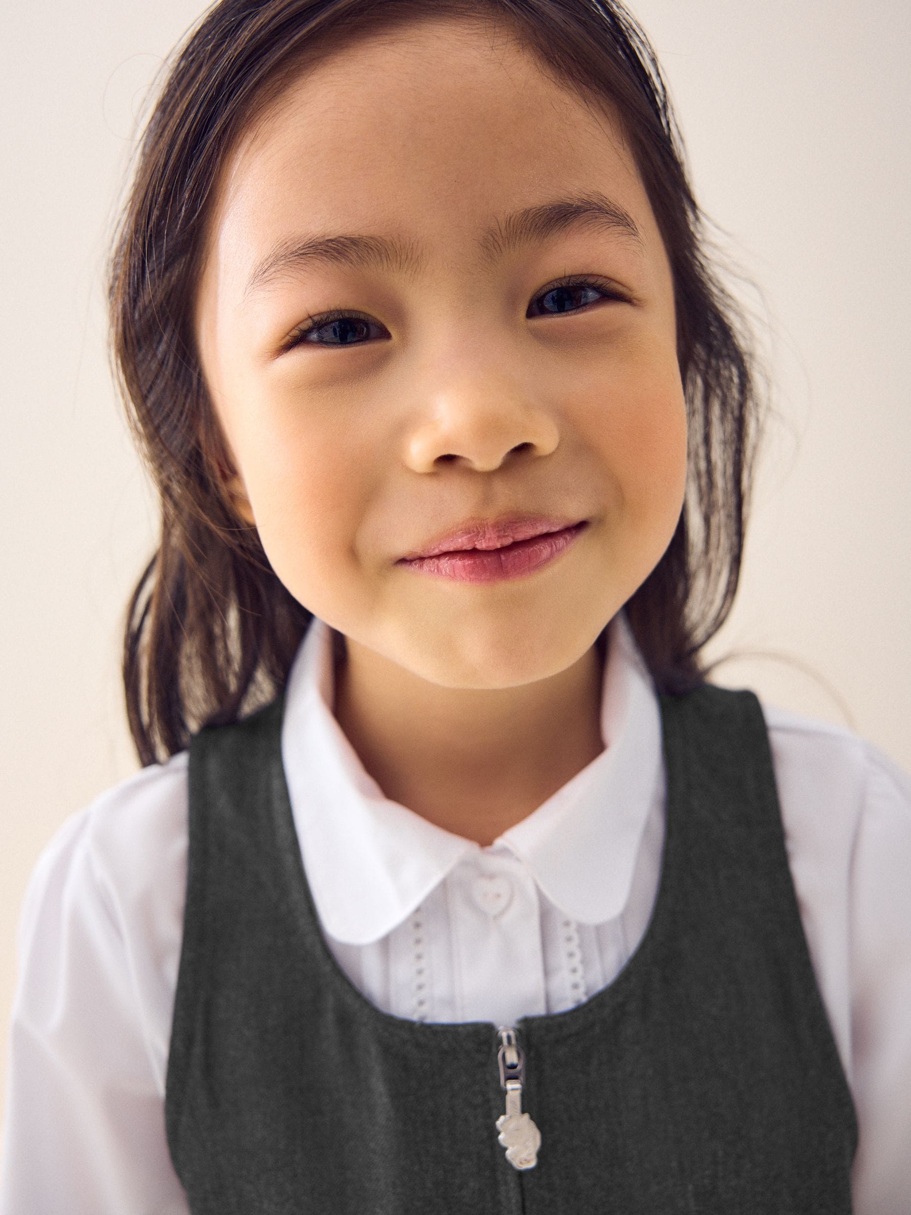 Buy Grey Embroidered Zip Front Pinafore School Dress (3-14yrs