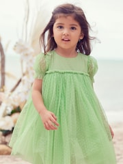 Green Mesh Party Dress (3mths-7yrs) - Image 1 of 6