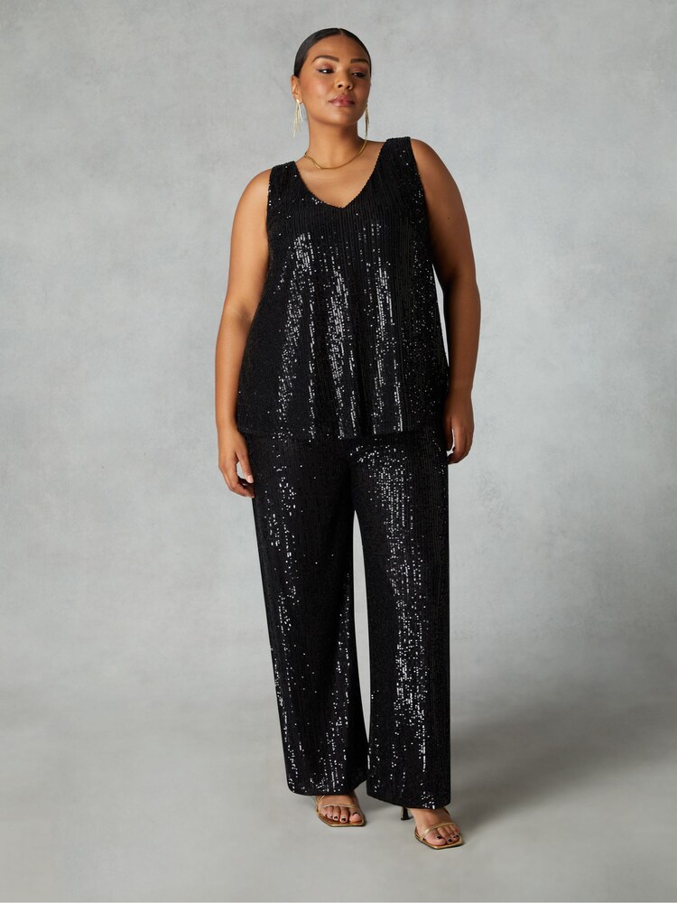 Live Unlimited Black Sequin Vest Top - Image 1 of 4 Live Unlimited Black Sequin Vest Top - Image 1 of 4