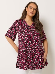 Yours Curve Black/Red Pleated Front Swing Top - Image 1 of 5