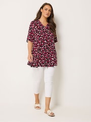 Yours Curve Black/Red Pleated Front Swing Top - Image 2 of 5