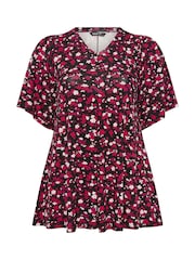 Yours Curve Black/Red Pleated Front Swing Top - Image 5 of 5