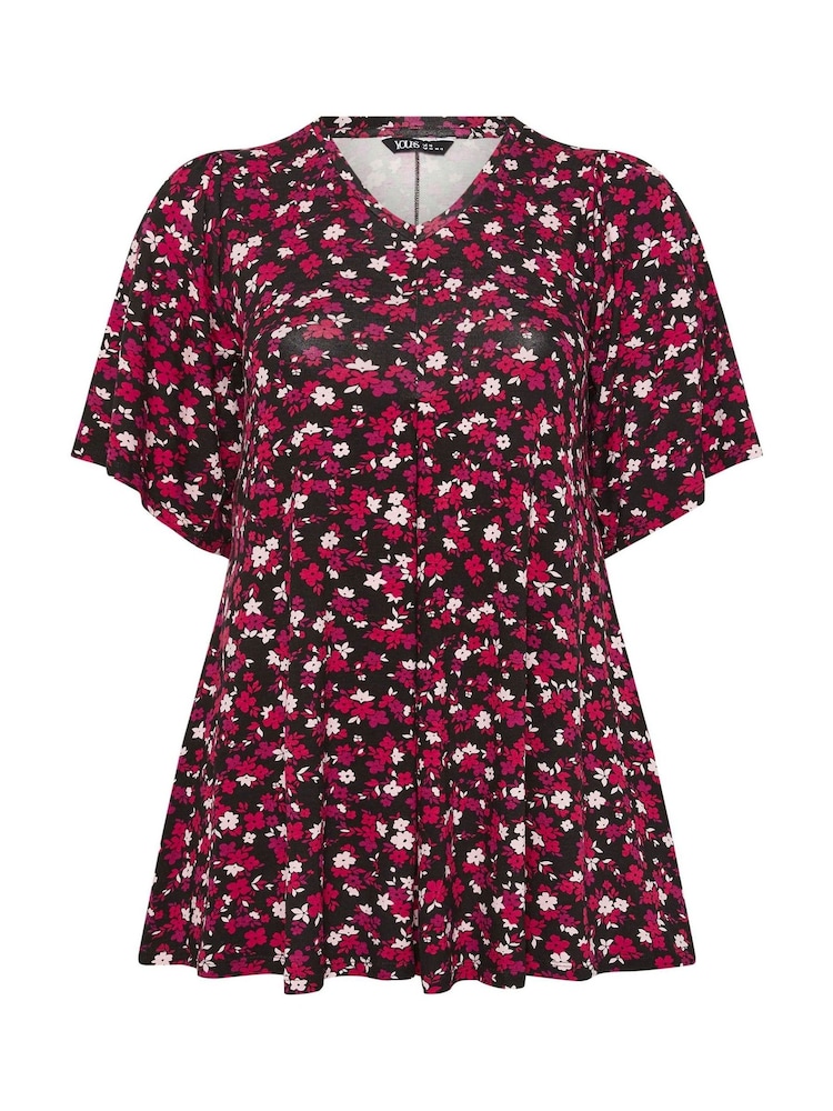 Yours Curve Black/Red Pleated Front Swing Top - Image 5 of 5 Yours Curve Black/Red Pleated Front Swing Top - Image 5 of 5