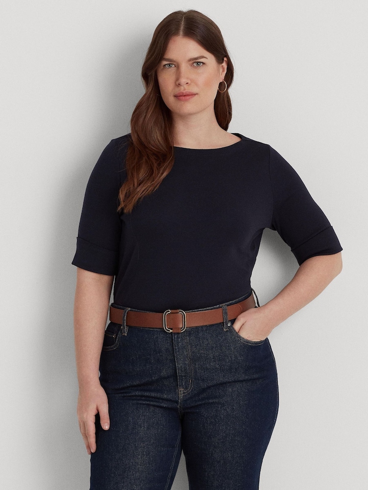 Lauren Ralph Lauren Curve Judy Stretch Cotton Boatneck Top - Image 1 of 13