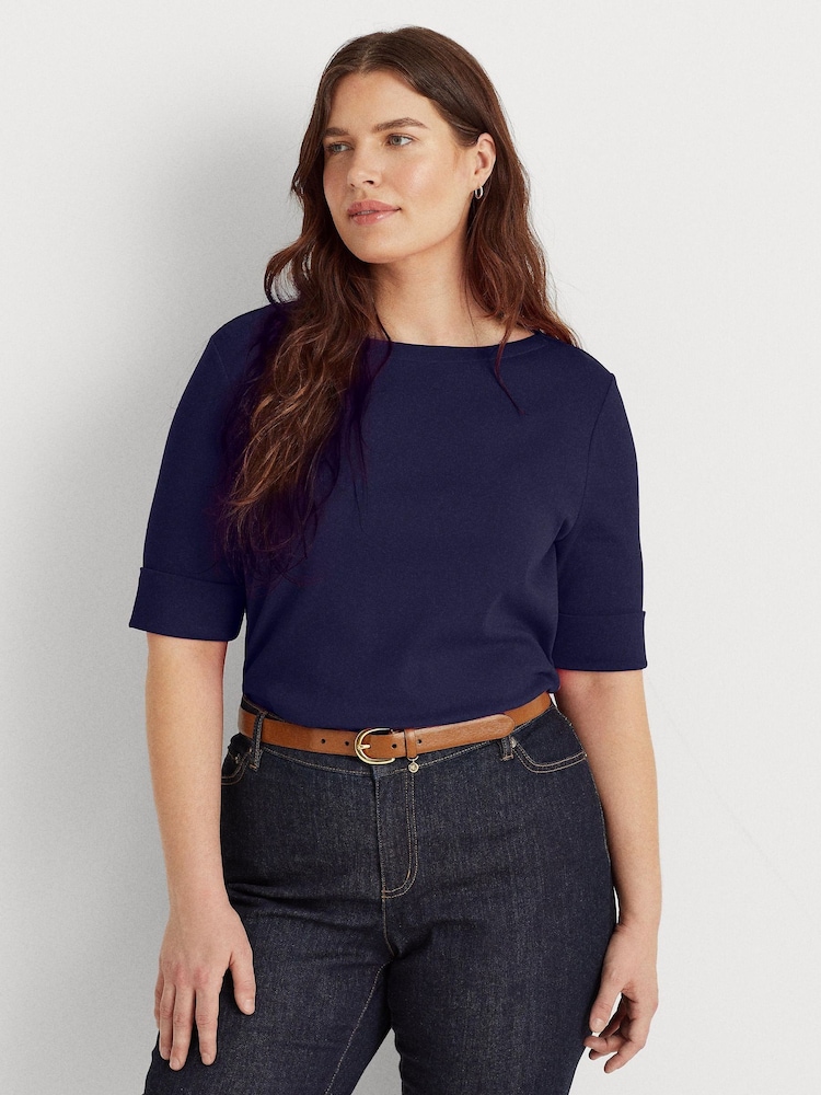 Lauren Ralph Lauren Curve Judy Stretch Cotton Boatneck Top - Image 3 of 13