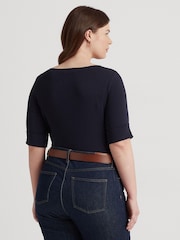 Lauren Ralph Lauren Curve Judy Stretch Cotton Boatneck Top - Image 4 of 13