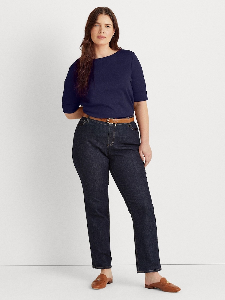 Lauren Ralph Lauren Curve Judy Stretch Cotton Boatneck Top - Image 5 of 13