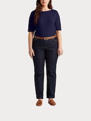 Lauren Ralph Lauren Curve Judy Stretch Cotton Boatneck Top - Image 8 of 13