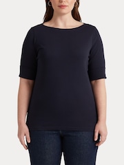 Lauren Ralph Lauren Curve Judy Stretch Cotton Boatneck Top - Image 9 of 13