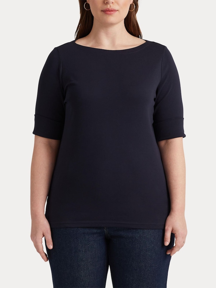 Lauren Ralph Lauren Curve Judy Stretch Cotton Boatneck Top - Image 9 of 13