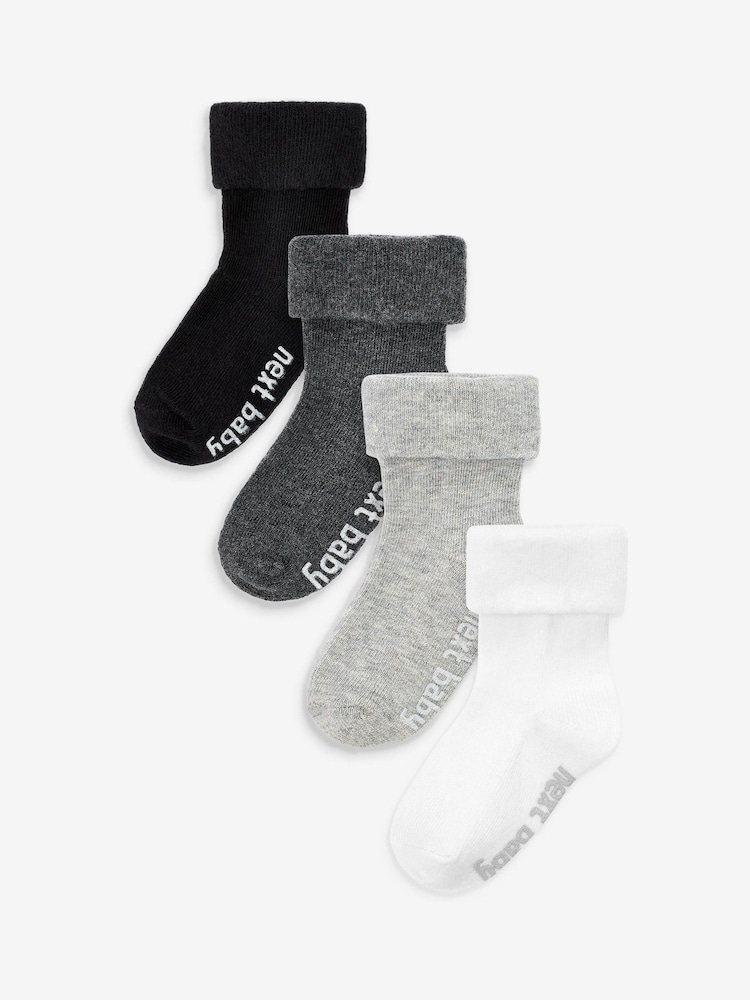 Monochrom - Baby Socken mit Rollsaum im 4er-Pack (0 Monate – 2 Jahre) - Bild 1 von 6 Monochrom - Baby Socken mit Rollsaum im 4er-Pack (0 Monate – 2 Jahre) - Bild 1 von 6