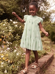 Laura Ashley Green Embroidery Floral Mesh Dress - Image 3 of 10