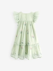 Laura Ashley Green Embroidery Floral Mesh Dress - Image 7 of 10