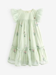 Laura Ashley Green Embroidery Floral Mesh Dress - Image 8 of 10