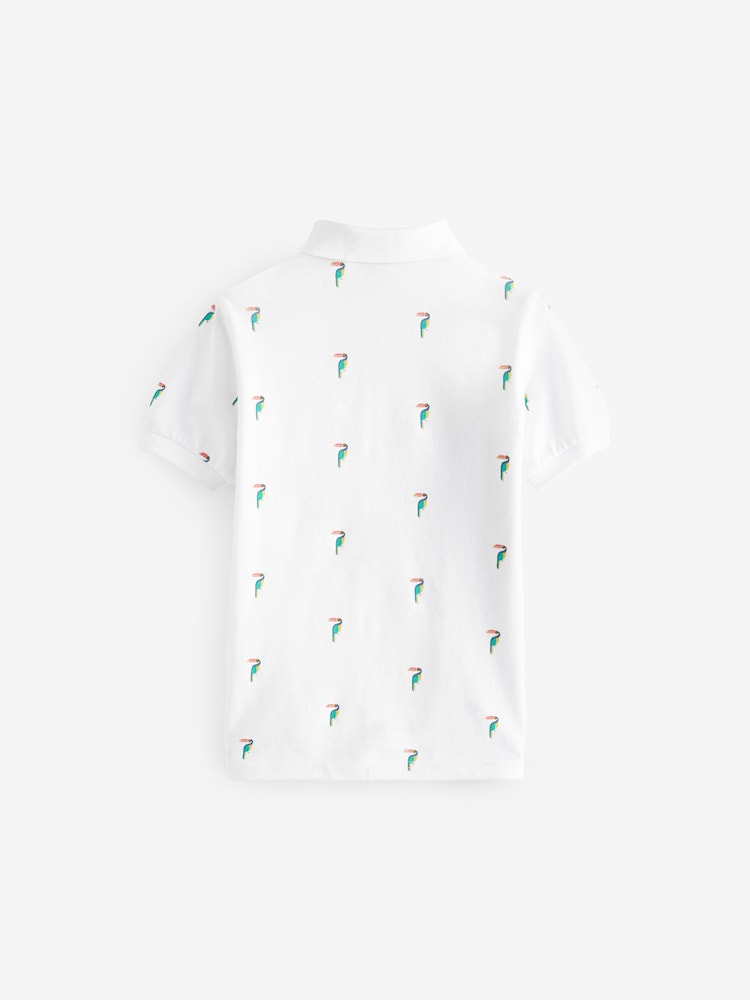 White Toucan All-Over Print Short Sleeve 100% Cotton Polo Top (3-16yrs) - Image 2 of 3