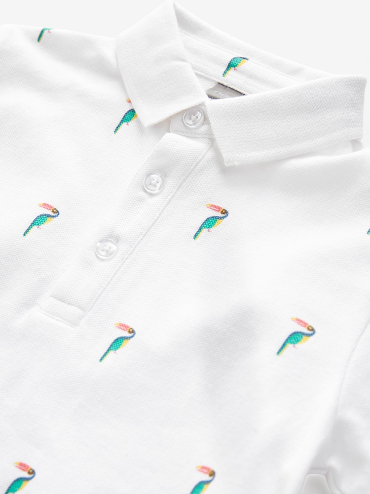 White Toucan All-Over Print Short Sleeve 100% Cotton Polo Top (3-16yrs) - Image 3 of 3