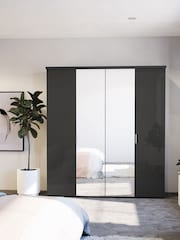 Wiemann Peyton Graphite Glass and Mirror Semi Fitted 4 Door Wardrobe - Image 1 of 6