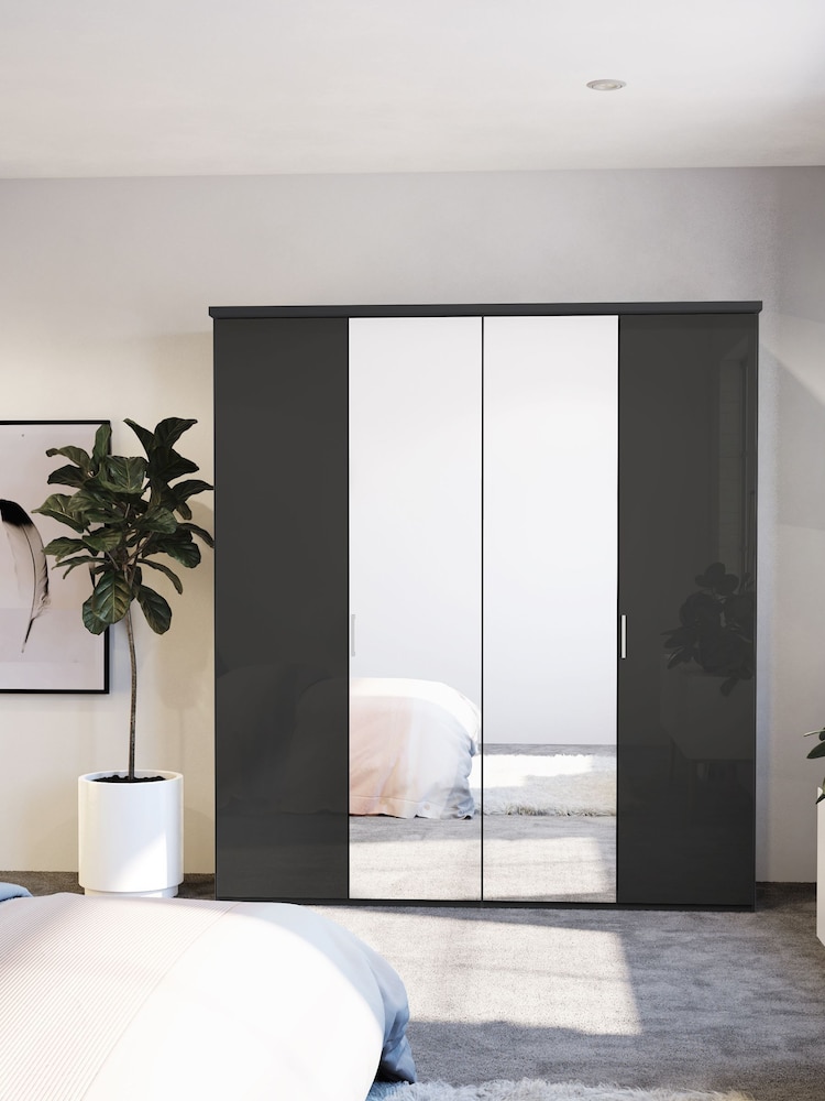 Wiemann Peyton Graphite Glass and Mirror Semi Fitted 4 Door Wardrobe - Image 1 of 6
