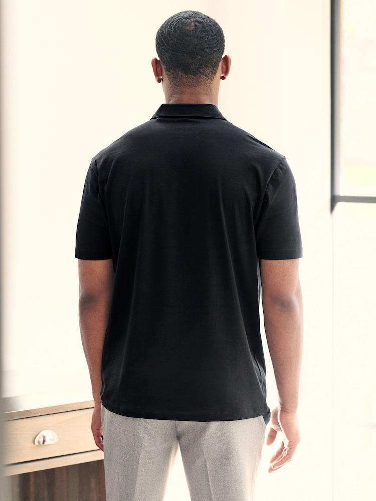 Black Regular Fit Short Sleeve Jersey Polo Shirts 3 Pack - Image 3 of 7