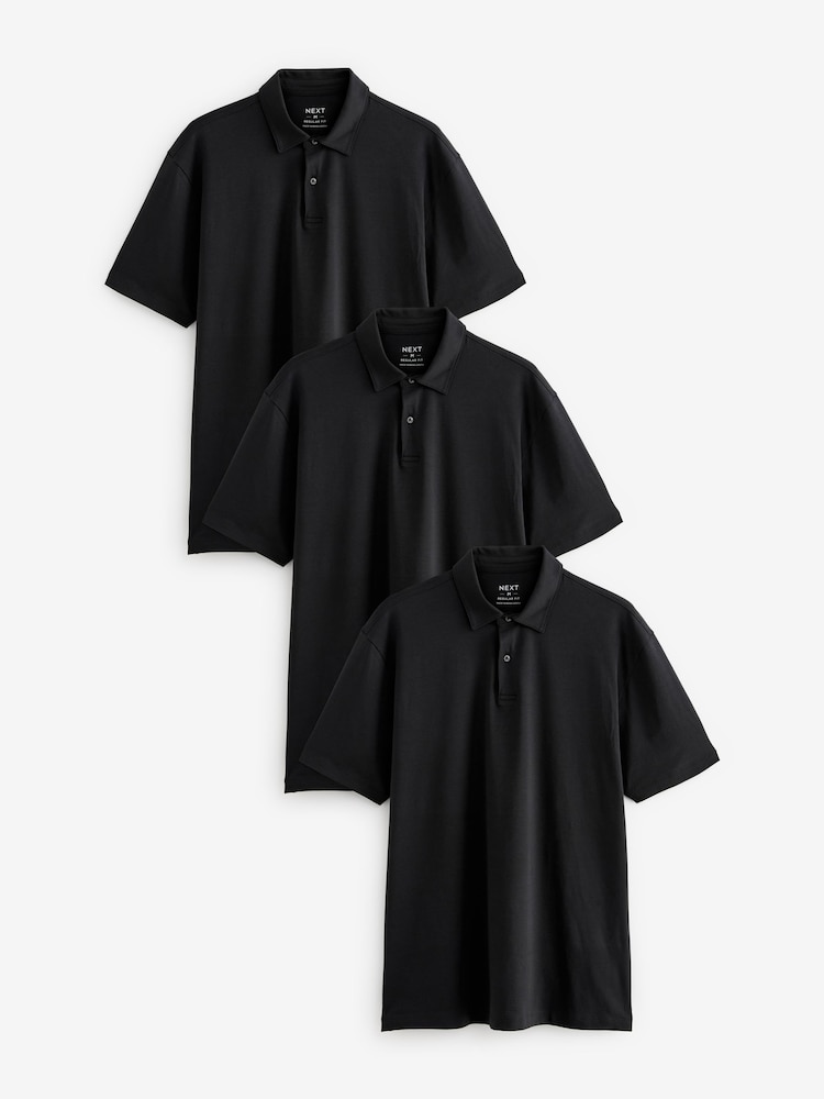 Black Regular Fit Short Sleeve Jersey Polo Shirts 3 Pack - Image 5 of 7
