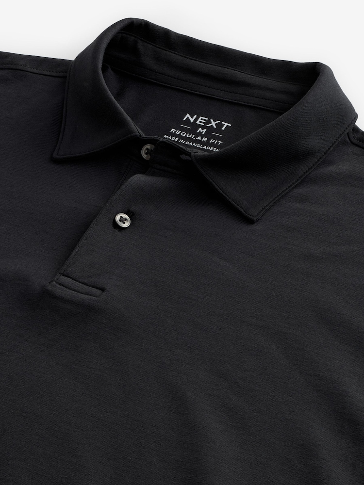 Black Regular Fit Short Sleeve Jersey Polo Shirts 3 Pack - Image 6 of 7