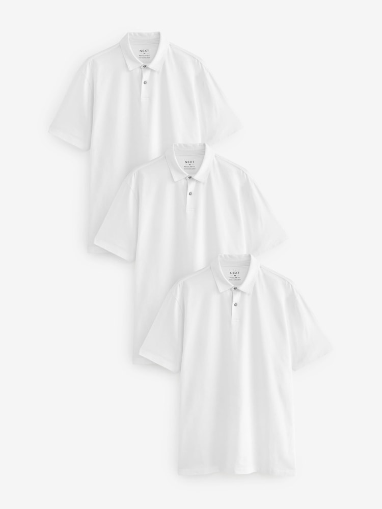 Blanc - Ajustement régulier - Polo en jersey Manches courtes 3 Pack - Image 5 of 7