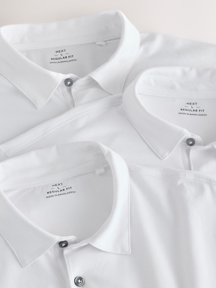 White Plain Short Sleeve Jersey Polo Shirts 3 Pack - Image 8 of 8