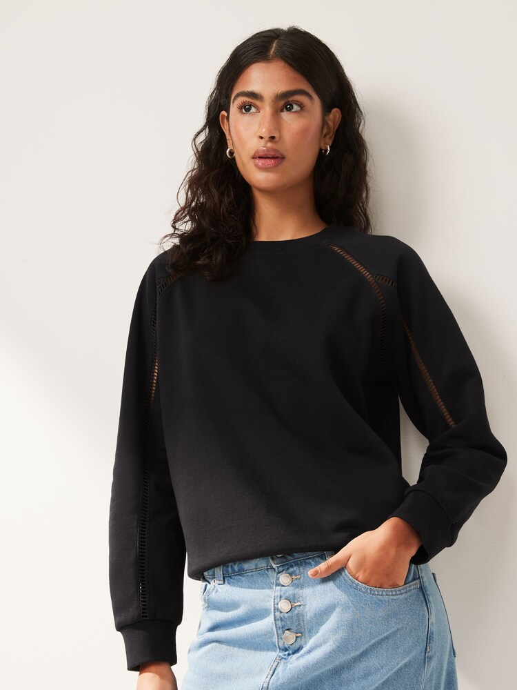 Black Ladder Trim Crew Neck Sweatshirt - Image 1 of 6