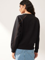 Black Ladder Trim Crew Neck Sweatshirt - Image 3 of 6
