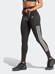 adidas Black Optime 3 Stripe Full Length Leggings - Image 1 of 5