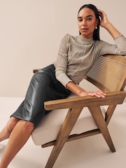 Black PU Pencil Midi Skirt - Image 3 of 7