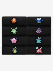 Black Bright Monster Fun Black Embroidered Socks 8 Pack - Image 1 of 8