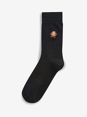 Black Bright Monster Fun Black Embroidered Socks 8 Pack - Image 2 of 8