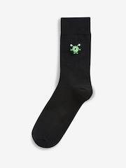 Black Bright Monster Fun Black Embroidered Socks 8 Pack - Image 3 of 8