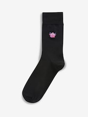 Black Bright Monster Fun Black Embroidered Socks 8 Pack - Image 4 of 8