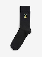 Black Bright Monster Fun Black Embroidered Socks 8 Pack - Image 5 of 8